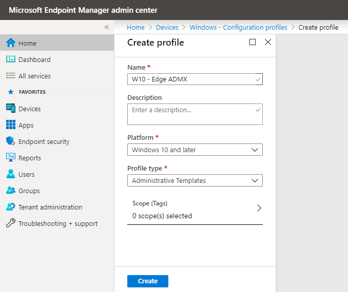 Creating Administrative Templates profile in Intune